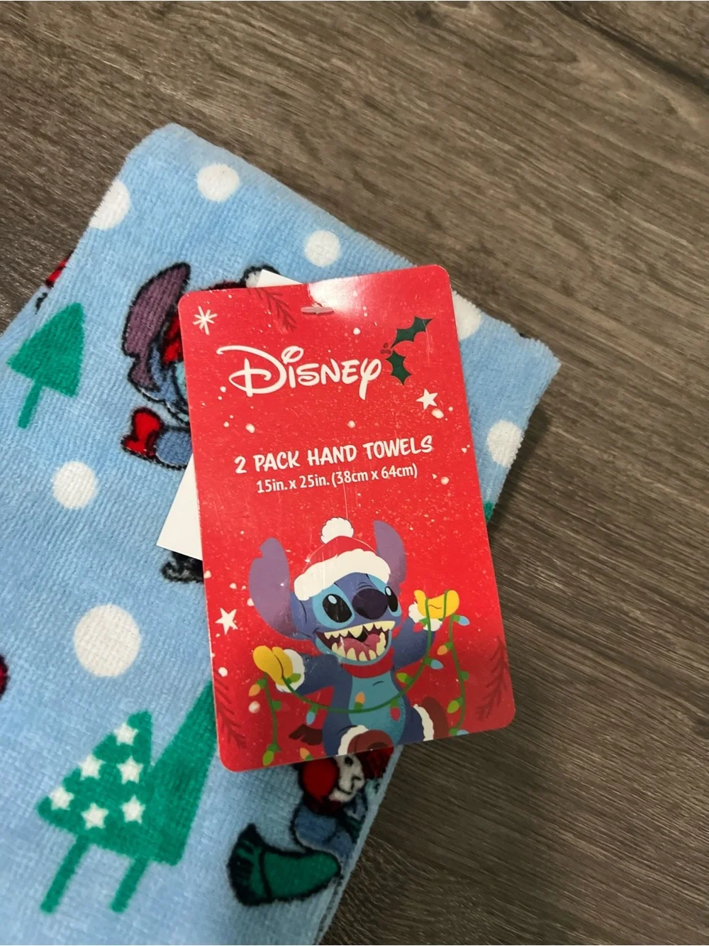NWT Disney Stitch Christmas 2 Pack Blue Hand Towels 15x25 Holiday